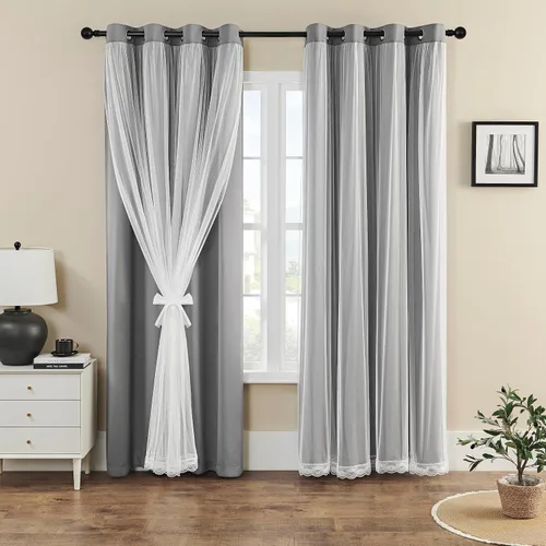 Vista 15 de naturetalk Cortinas opacas del 90% al 95% con transparente aplastado, juego de 2 paneles de cortina, ojales plateados antiguos, rosa bebé, 52