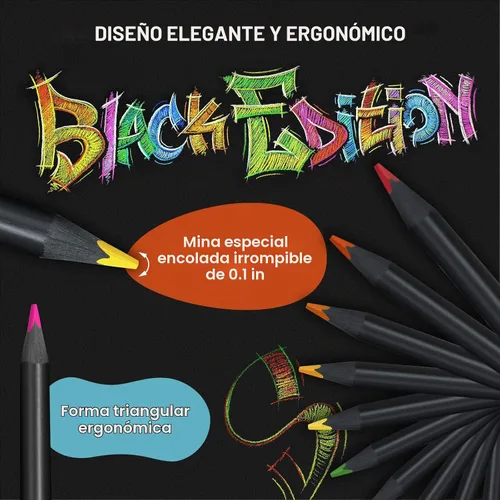 Vista 4 de Lápices de colores Faber-Castell Black Edition Grandes suministros de arte para el regreso a clases Clásicos (12 unidades)
