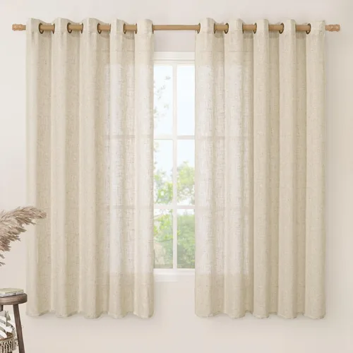 Vista 174 de LAMIT Cortinas de lino marrón caramelo para sala de estar, 84 pulgadas, de lino sintético, texturizado, filtrante de luz, paneles de privacidad
