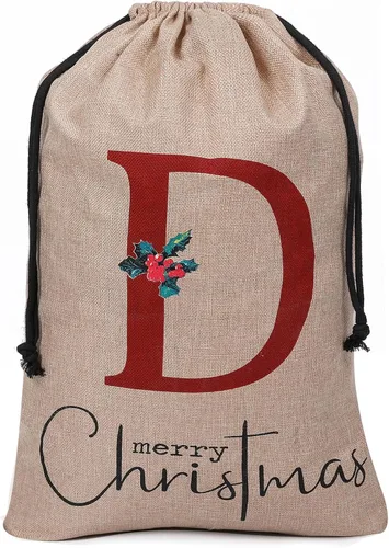 Vista 10 de Subyan Bolsa de regalo de Navidad de arpillera de 27 x 23 pulgadas, extra grande, reutilizable, personalizada, con monograma, con cordón