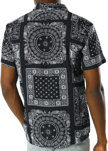 Vista 4 de MCEDAR Mens Casual Button Down Short Sleeve Paisley Printed Summer Vintage Beach Vacation Shirts