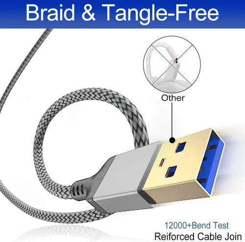 Vista 3 de AkoaDa Cable USB A a USB A de 6.6 pies, USB 3.0 macho a macho, cable trenzado de nailon de alta velocidad de transferencia USB a USB 3.0 para cajas