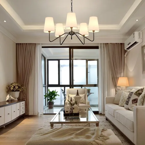 Vista 7 de Candelabro moderno de 5 luces de 30 pulgadas con pantallas blancas, lámpara colgante clásica para comedor, lámpara negra con base E12 lámpara