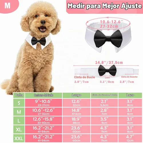 Vista 2 de Pajarita para perro, collar de perro esmoquin de Koolmox para bodas con collar blanco ajustable hecho a mano y corbata negra, corbata clásica