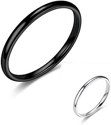 Vista 4 de COLORFUL BLING Juego de anillos apilables de acero inoxidable de titanio fino de 0.079in, con superficie pulida, simple para hombres y mujeres