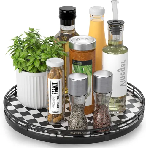 Vista 27 de Marble Lazy Susan - Tocadiscos para mesa, bandeja redonda de mármol de grano de madera antigua de 10 pulgadas para mesa de comedor, encimera de Negro
