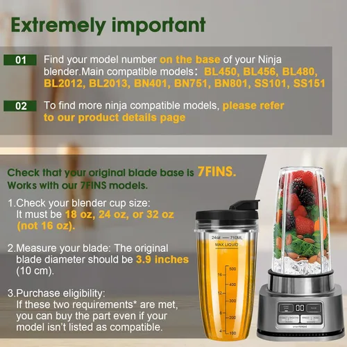 Vista 3 de Vasos de licuadora de repuesto para Ninja, vasos de licuadora Ninja de 24 onzas con tapas para llevar compatibles con Ninja BN401, BL450, BL456