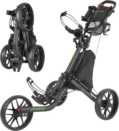 Vista 12 de EASEGO Carrito de golf con 3 ruedas: carrito plegable para bolsa de golf con soporte para teléfono/taza/paraguas, carritos de golf compactos