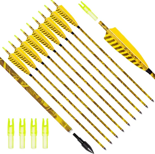 Vista 10 de 31Inch Carbon Arrow, Practice Hunting Arrows, Camo Turkey Feather Fletching, Arrows for Compound & Recurve Bow with Removable Tips Adjustable Nocks