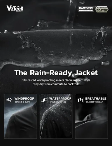 Vista 4 de Chaqueta bomber para hombre: cuello alto rompevientos impermeable ligero con múltiples bolsillos