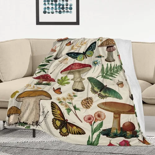 Vista 8 de Manta de Hongos Regalos para Mujeres Manta de Franela de Vellón de Hongos Suave y Acogedora para Todas las Estaciones para Sofá Sillón Decoración