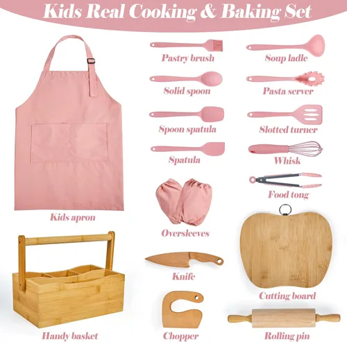 Vista 2 de Pulcher Juegos de cocina y hornear para niños, utensilios de cocina de chef real, juego de cocina, regalos para niñas, niños y jóvenes