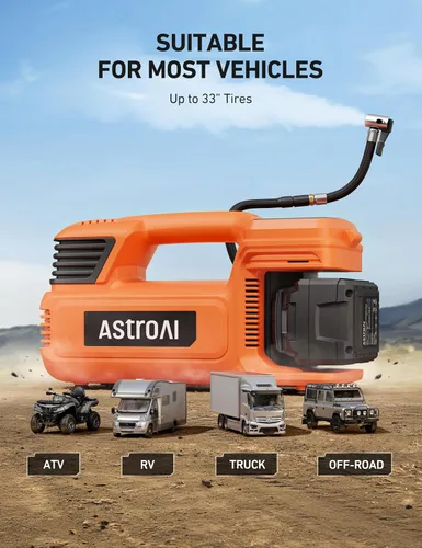 Vista 2 de AstroAI TC4 - Inflador de neumáticos con compresor de aire portátil, bomba de aire inalámbrica de 470 W 18 V para neumáticos de camión con batería
