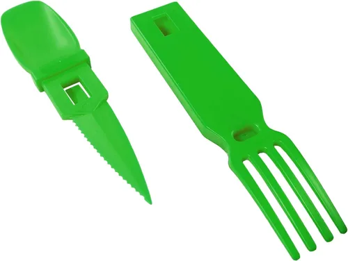 Vista 14 de ASR Outdoor Utensilios de plástico portátiles 3 en 1, accesorios de camping, color azul