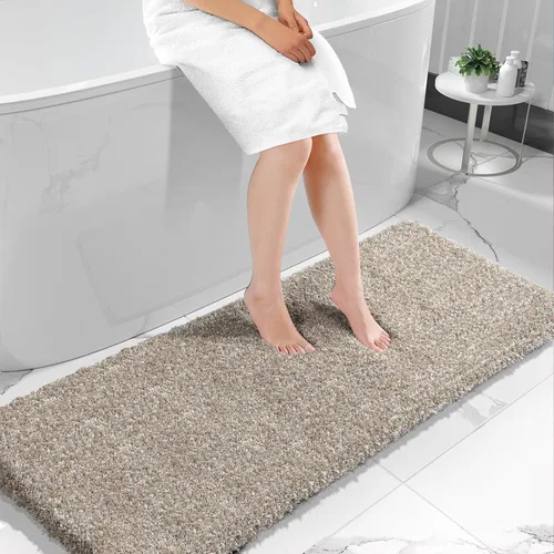 Vista 58 de Yimobra Alfombras de baño en negro y blanco antideslizantes lavables, tapetes de baño ultra suaves y absorbentes de agua, alfombra de ducha suave