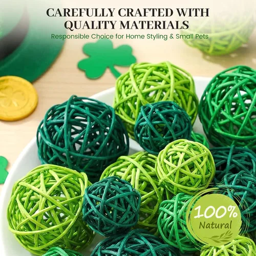 Vista 6 de FUTUREPLUSX 42 bolas de mimbre de ratán, bolas decorativas verdes, orbes y jarrones, rellenos de cuencos para primavera, día de San Patricio