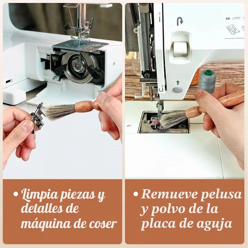 Vista 4 de Savina Cepillo de limpieza para máquinas de coser y sergers - Herramienta de coser, cepillo de pelusa de madera con una correa para colgar