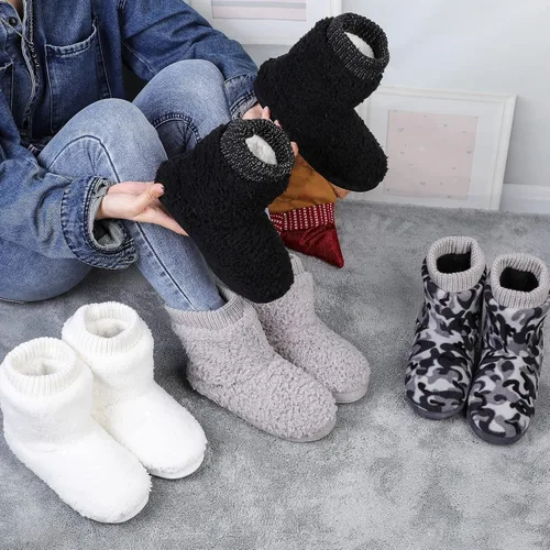 Vista 2 de Pantuflas cómodas y cálidas de forro polar sintético para mujer, con forro de felpa, suela antideslizante para interiores y exteriores