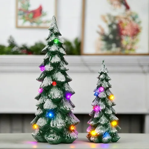 Vista 4 de WDS WONDROUS - Figura de árbol de Navidad verde iluminado, 2 piezas de árboles de Navidad with Lights, Xmas Tree Figurines for Tabletop Mantel Shelf