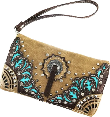 Vista 2 de Zelris Autumn West Fringe Concho Mujeres Crossbody Muñeca Trifold Wallet