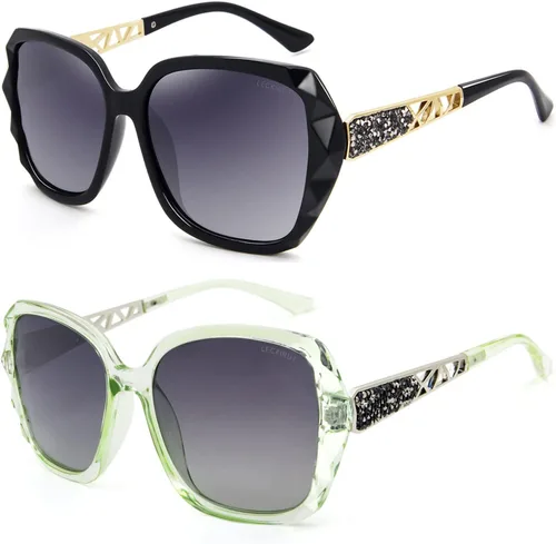 Vista 21 de Gafas de sol de gran tamaño para mujer, polarizadas, protección UV, clásicas, a la moda, para damas, marco negro, lente gris Montura café lente café