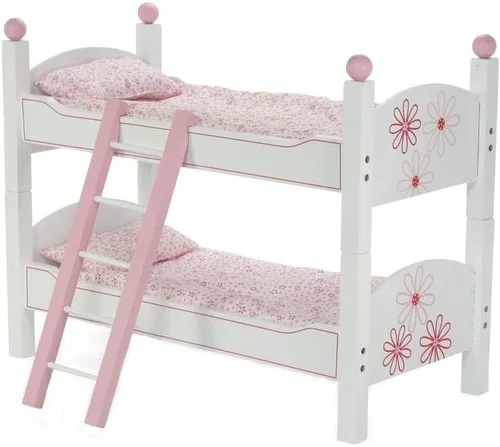 Vista 4 de Emily Rose Litera para muñecas de 18 pulgadas con ropa de cama floral y escalera, 2 camas individuales apilables, se adapta a muñecas American Girl