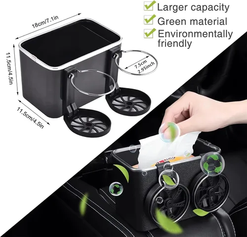 Vista 6 de Caja de almacenamiento para reposabrazos de auto con 2 portavasos - 2024 Nuevo organizador entre asientos de auto con portavasos, caja