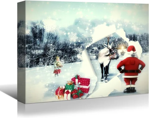Vista 9 de BANHUA1 Lienzo decorativo de pared de Navidad, pósteres de pintura para decoración del hogar, arte de pared, impresiones en lienzo HD