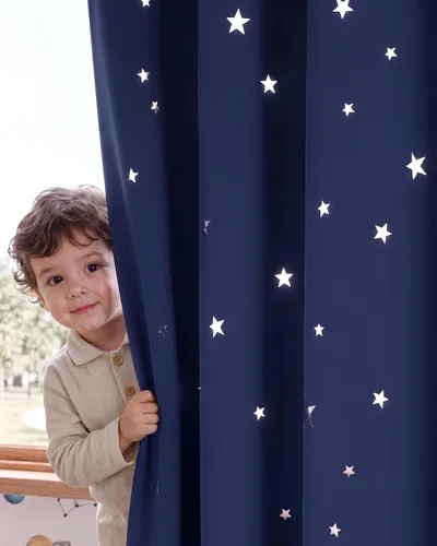 Vista 65 de NICETOWN - Cortinas de oscurecimiento de habitación con estrellas en rosa bebé, de 45 pulgadas de largo para dormitorio de niñas, cortinas