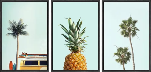 Vista 88 de SIGNWIN Lienzo enmarcado para pared, vista aérea de palmeras tropicales en un cielo azul, fotografía del océano costero, arte moderno, panorámico