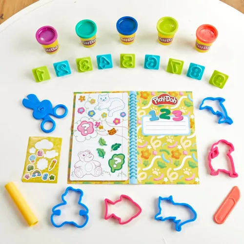 Vista 7 de Play Doh - Juego de aprendizaje creativo que incluye mantel, calcomanías, 5 cortadores de animales, 10 sellos, 3 herramientas y 5 latas de masa