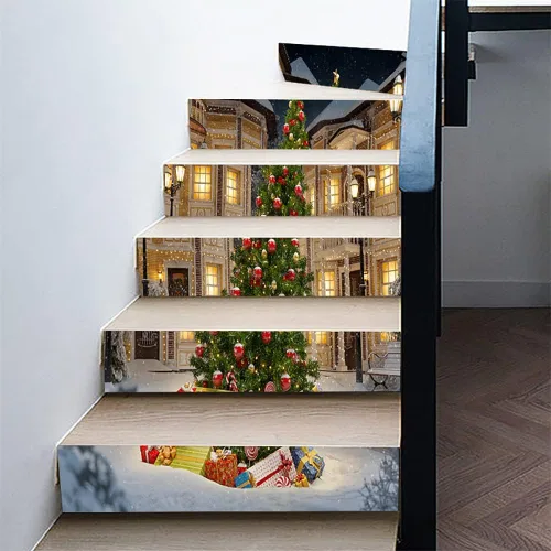 Vista 2 de Pegatinas de Año Nuevo Navidad 3D Escalera Pegatinas (6 Piezas/Pieza) Pasillos Decorativos Hogar PVC Impermeable Pared Pegatinas