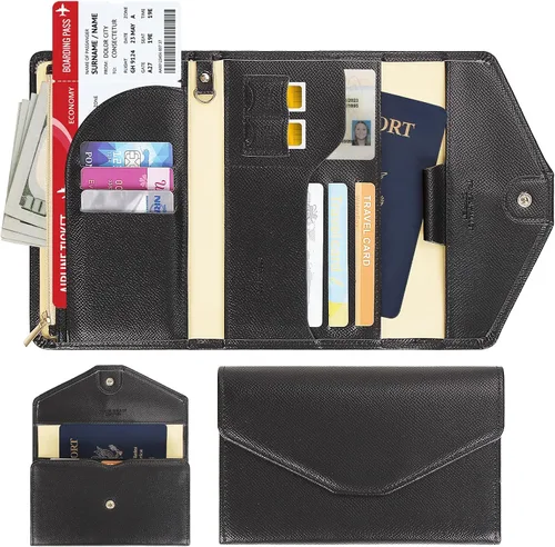 Vista 63 de Zoppen - Billetera de viaje con bloqueo RFID multiusos (Ver.4) Portatarjetas de pasaporte y vacunas, organizador de documentos de tres pliegues