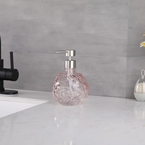 Vista 4 de Dispensador de Jabón de Vidrio Transparente con Bomba, Dispensador de Jabón Recargable para Baño, Cocina y Encimera, Diseño Elegante y Duradero