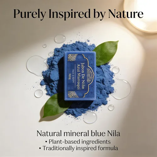 Vista 6 de Jabon De Niña Azul Marroquí - Jabón de Nila azul marroquí para rostro y cuerpo, barra hecha a mano de 3.53 oz, limpieza suave con polvo de nila
