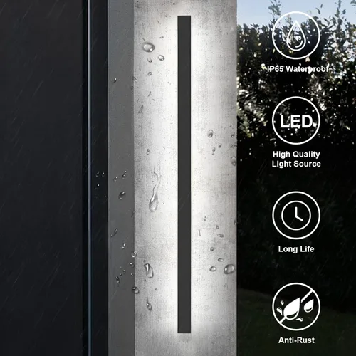 Vista 3 de Paquete de 2 lámparas de pared modernas de 79 pulgadas, luces de pared negras para exteriores, para casa, aplique de pared exterior lineal de rayas
