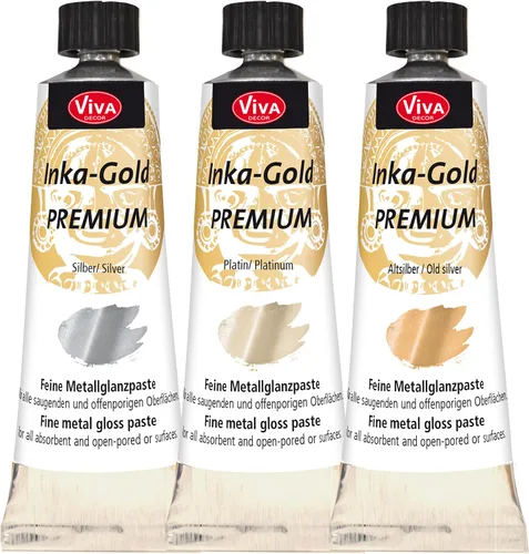 Vista 7 de Viva Decor® Inka Gold Premium Set (oro, oro rosa, oro viejo, 3 x 1,41 oz) pintura acrílica metálica - juego de pintura artesanal - pinturas