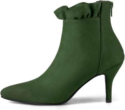 Vista 7 de Allegra K Botines con volantes y tacón de aguja puntiagudo para mujer