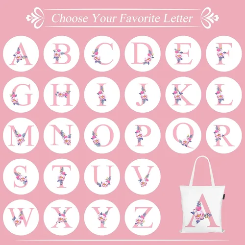 Vista 2 de Bolsas de lona con iniciales florales, bolso personalizado con letras rosas con monograma, regalo de Navidad, graduación de cumpleaños, letra D