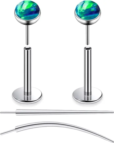 Vista 37 de F136 - Aretes de titanio 20/18/16G sin rosca, con parte trasera plana, multicolor, ópalo, nariz, labret Medusa Monroe, piercing con forma cónica