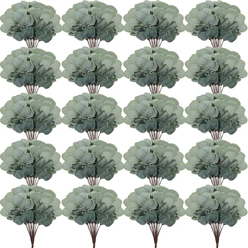 Vista 9 de Taiyin 60 hojas artificiales de eucalipto para bodas, hojas de eucalipto, tallos verdes, tallos verdes artificiales para centros de mesa de boda