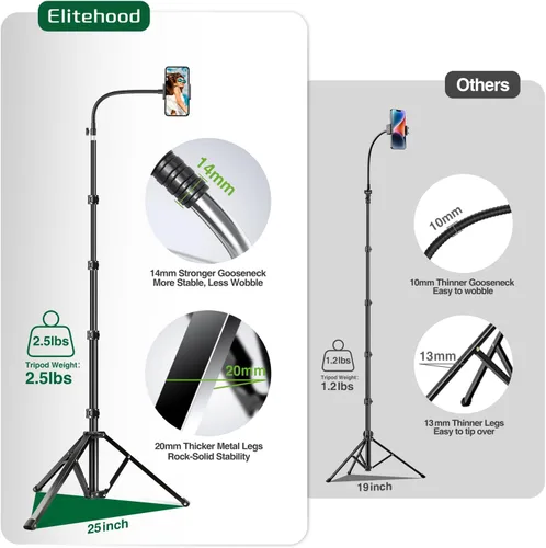 Vista 4 de Elitehood Soporte de trípode flexible de 81 pulgadas de alto para iPhone con cuello de cisne ajustable de 17 pulgadas con control remoto, compatible