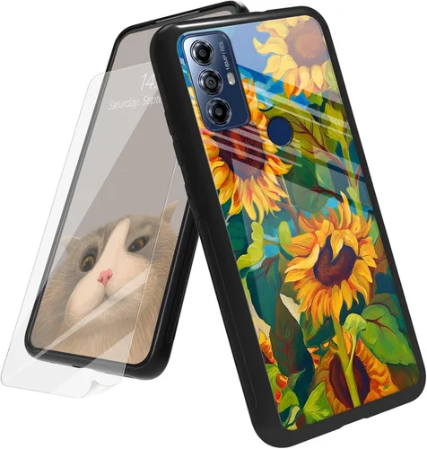 Vista 44 de Funda para Motorola Moto G Play 4G 2024 con protector de pantalla, parte trasera de vidrio templado + funda de silicona suave TPU absorción