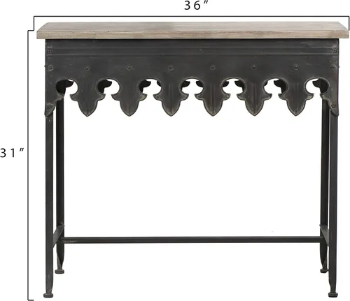 Vista 3 de Creative Co-Op Mesa de sofá de consola rústica de metal con parte superior de madera maciza, color negro Gris oscuro envejecido