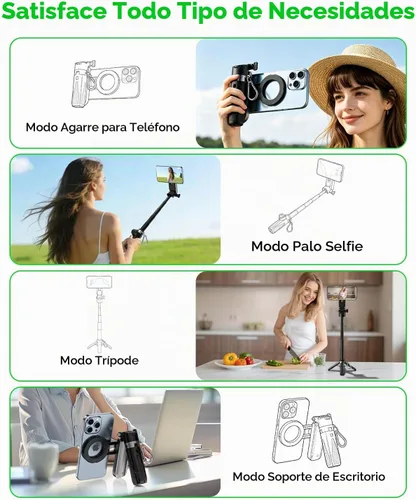Vista 2 de CloudValley Palo magnético para selfie y mini trípode, estabilizador de mano extensible de rotación de 360°, agarre de cámara con control remoto