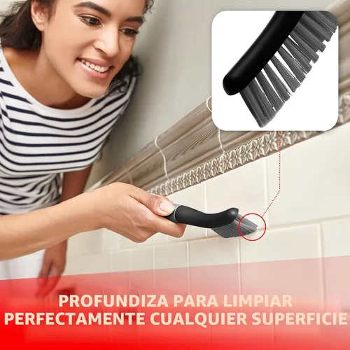 Vista 5 de Set de cepillos de limpieza de 3 piezas - Cepillo de limpieza para ducha con mango ergonómico y cerdas duraderas - Cepillo limpiador de lechada