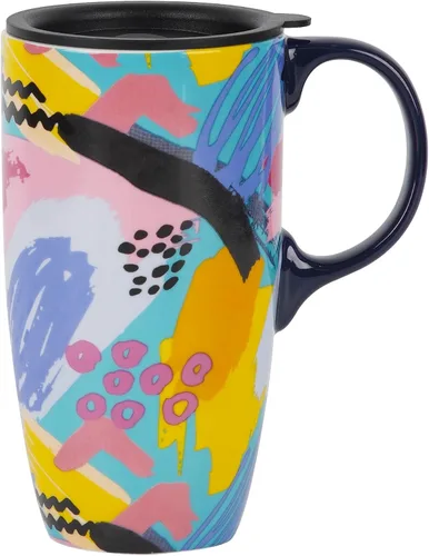 Vista 35 de DUSVALLY Taza de viaje de cerámica de 17 onzas con tapa y asa, taza de café 17oz