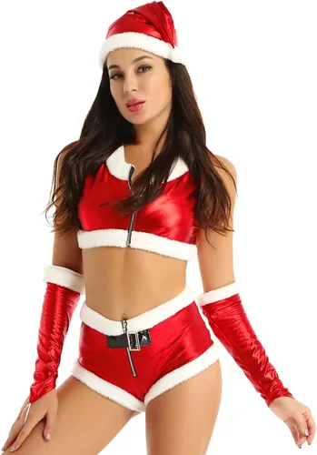 Vista 3 de Doomiva Minivestido de terciopelo suave para mujer, diseño de muñecos de Navidad, para fiesta de noche