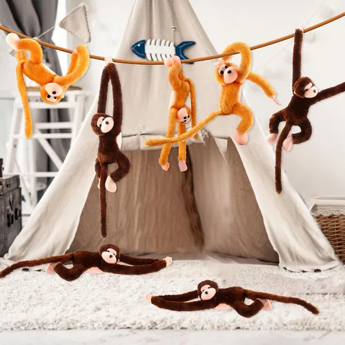 Vista 6 de Paquete de 6 peluches de mono colgante de 24 pulgadas para cumpleaños y fiesta de animales