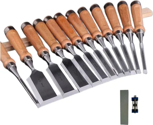 Vista 4 de DEEG Juego de herramientas de cincel de madera de 6 piezas, kit de cincel para tallar carpintería con estuche de madera de primera calidad